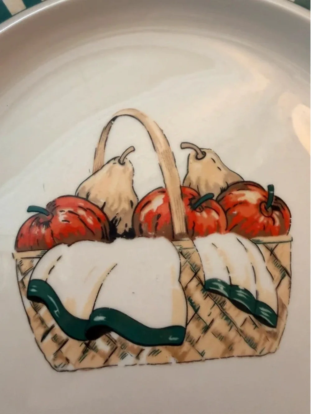 Vintage Stoneware Apple Basket Checkerboard Dinner Plate